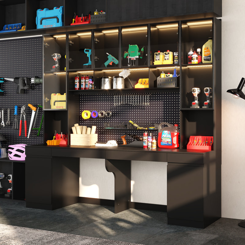 WFX Utility™ Garage Cabinet With Work Table And Light | Wayfair